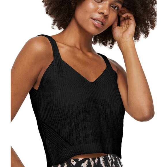 VERO MODA Henja Knit Crop Top Size XL Black Sleeveless Stretch V-neck Soft Chic - Picture 1 of 15